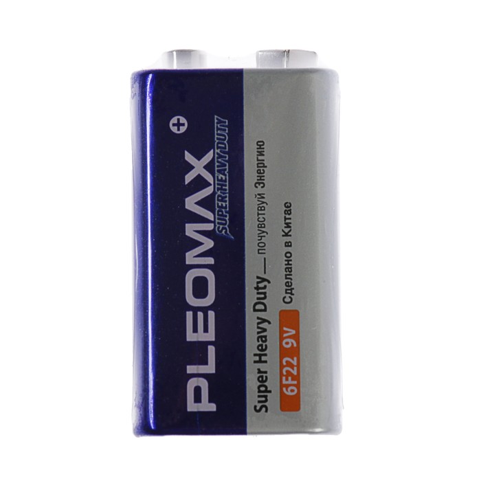 

Батарейка солевая Pleomax Super Heavy Duty, 6F22-1S, 9В, крона, спайка, 1 шт.