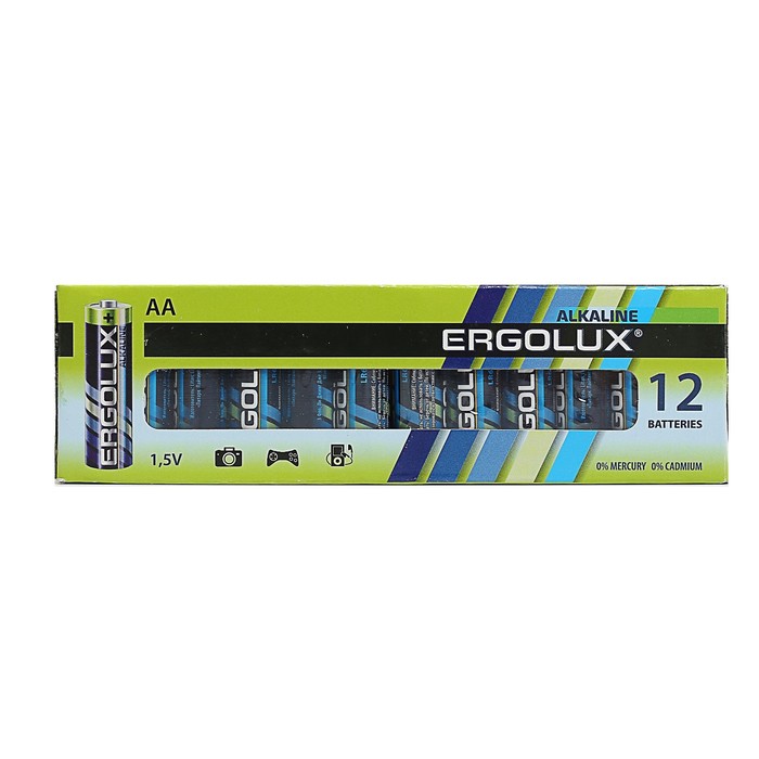 Ergolux Alkaline AA Batteries, LR6-12BOX (LR6 BP-12), 1.5V, 12-Pack