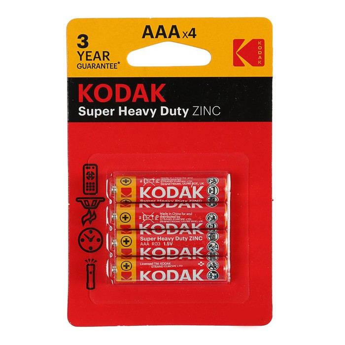 Батарейка солевая Kodak Extra Heavy Duty, AAA, R03-4BL, 1.5В, блистер, 4 шт. солевая батарейка jazzway