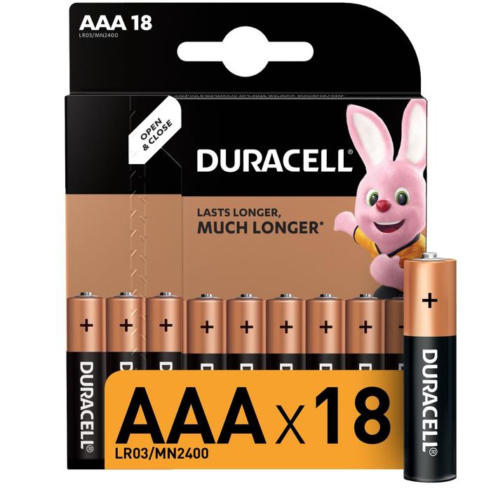 

Батарейка алкалиновая Duracell Basic, AAA, LR03-18BL, 1.5В, блистер, 18 шт.