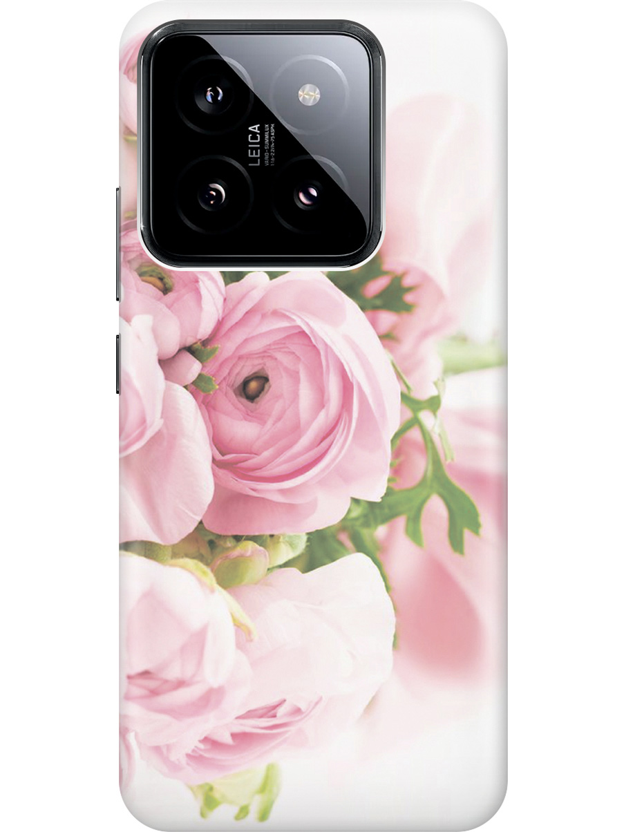 

Силиконовый чехол на Xiaomi 14 с рисунком "Розовые розы", Белый;розовый, 20012082