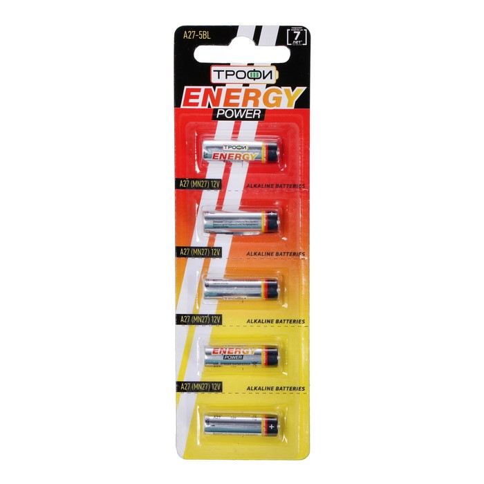 

Батарейка алкалиновая "Трофи" Alkaline, А27 (MN27)-5BL, 12В, блистер, 5 шт.