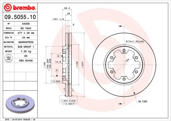 

Диск тормозной передний 277mm вентилируемый