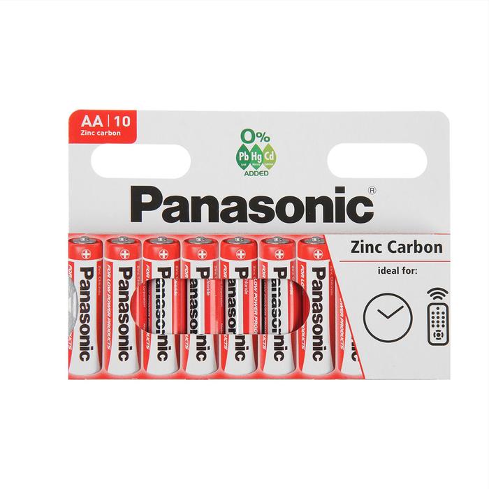 

Батарейка солевая Panasonic Zinc Carbon, AA, R6-10BL, 1.5В, блистер, 10 шт.