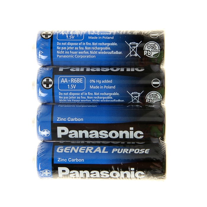 Батарейка солевая Panasonic General Purpose, AA, R6-4S, 1.5В, спайка, 4 шт. 100045938060