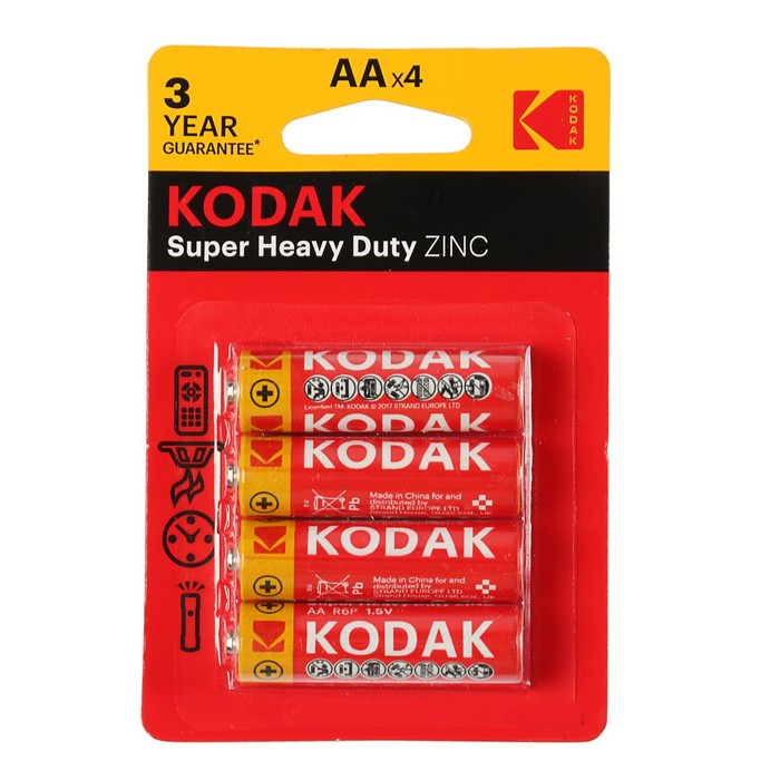 

Батарейка солевая Kodak Extra Heavy Duty, AA, R6-4BL, 1.5В, блистер, 4 шт.