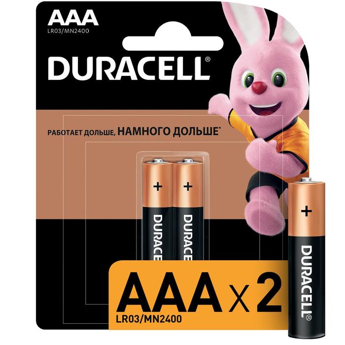 

Батарейка алкалиновая Duracell Basic, AAA, LR03-2BL, 1.5В, блистер, 2 шт.