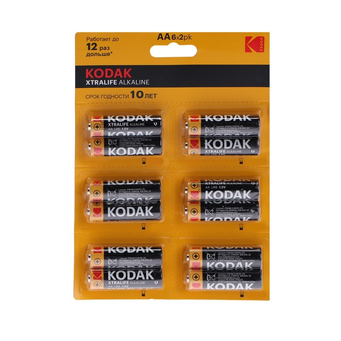 Батарейка алкалиновая Kodak Xtralife, AA, LR6-12BL, 1.5В, блистер, 12 шт.