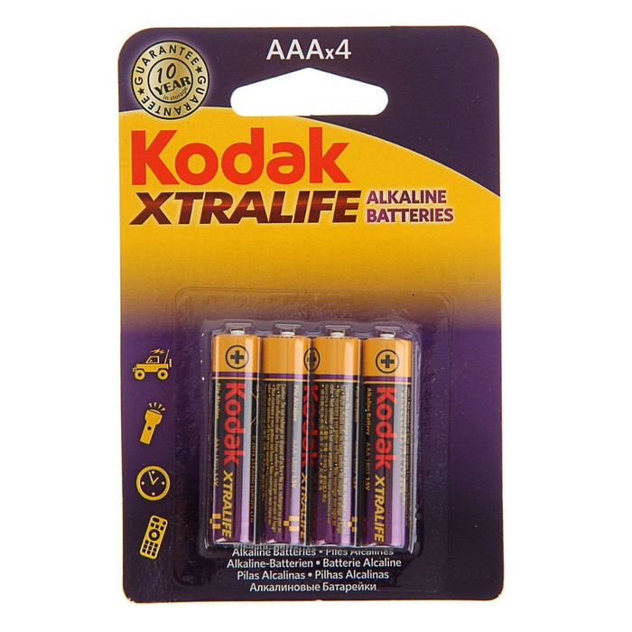 

Батарейка алкалиновая Kodak Xtralife, AAA, LR03-4BL, 1.5В, блистер, 4 шт.