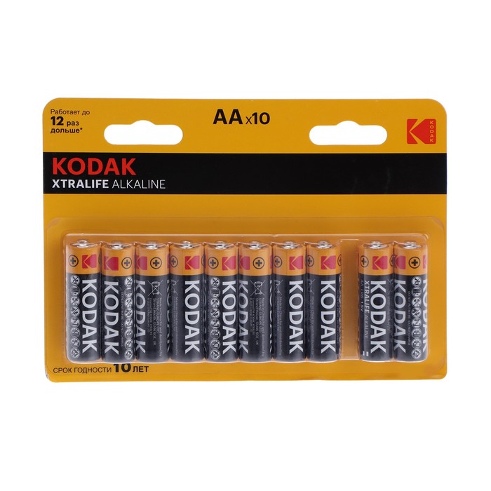 Батарейка алкалиновая Kodak XtraLife, AA, LR6-10BL, 1.5В, спайка, 10 шт. 100045938022