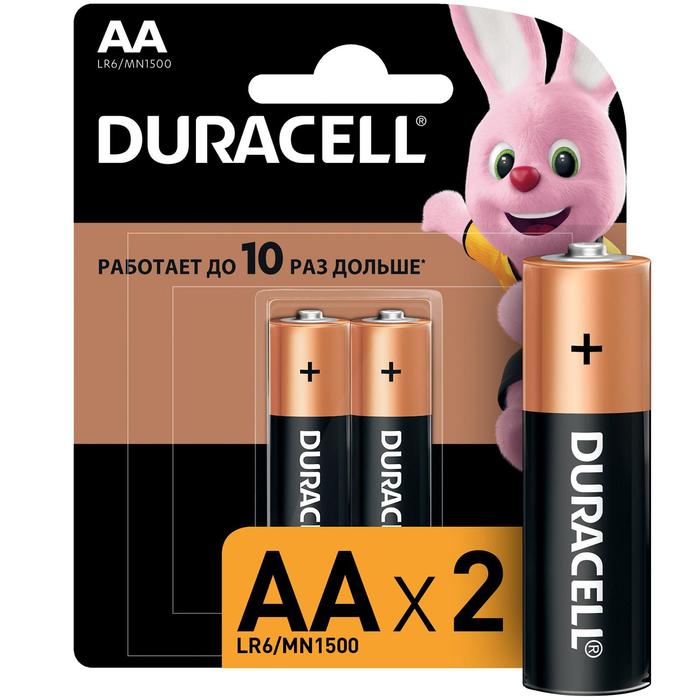 

Батарейка алкалиновая Duracell Basic, AA, LR6-2BL, 1.5В, блистер, 2 шт.