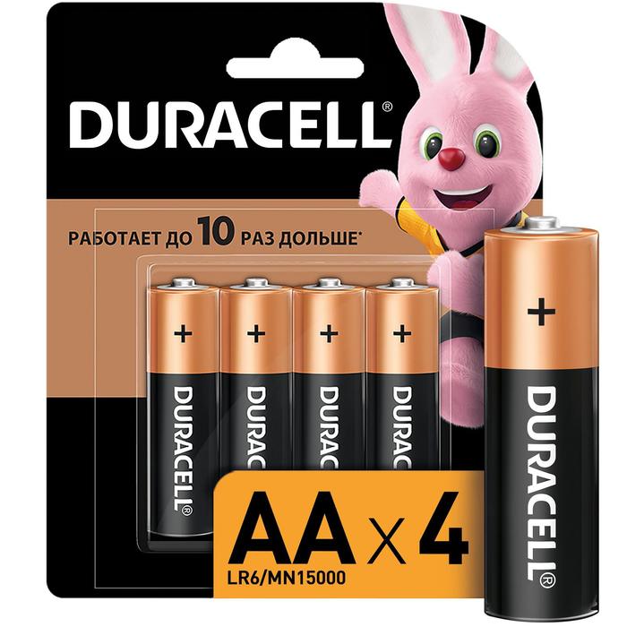 Батарейка алкалиновая Duracell Basic, AA, LR6-4BL, 1.5В, блистер, 4 шт. 100045938013