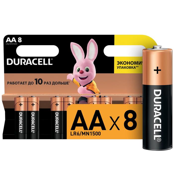 

Батарейка алкалиновая Duracell Basic, AA, LR6-8BL, 1.5В, блистер, 8 шт.