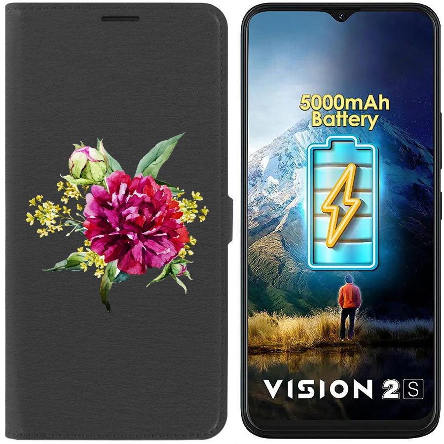 

Чехол-книжка Eco Book для ITEL Vision 2S Цветочная акварель, Черный