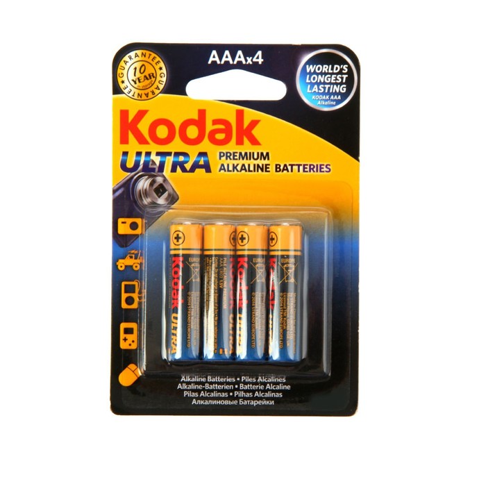 

Батарейка алкалиновая Kodak Ultra, AAA, LR03-4BL, 1.5В, блистер, 4 шт.