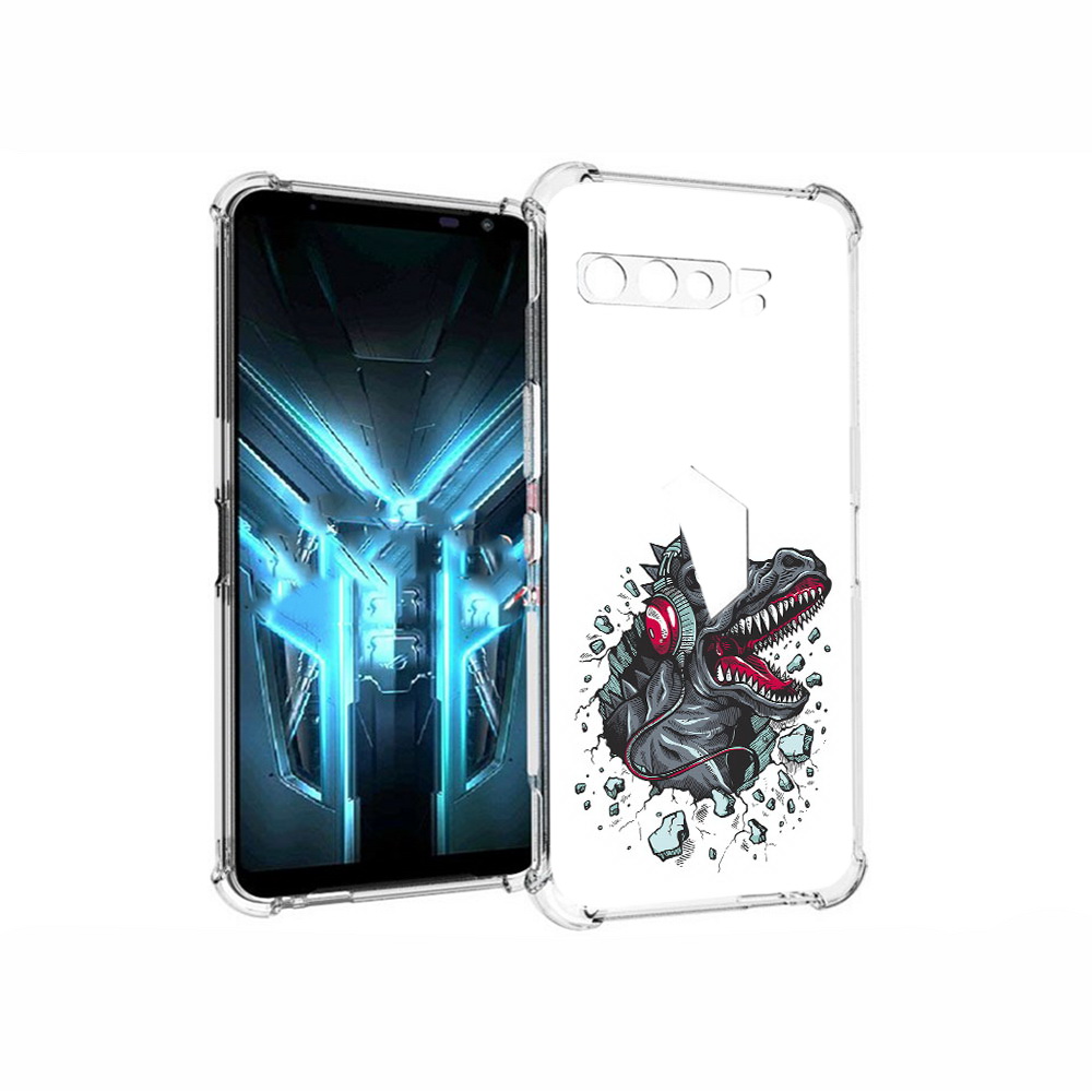

Чехол MyPads Tocco для Asus ROG Phone 3 Нарисованный динозавр в наушниках, Прозрачный, Tocco