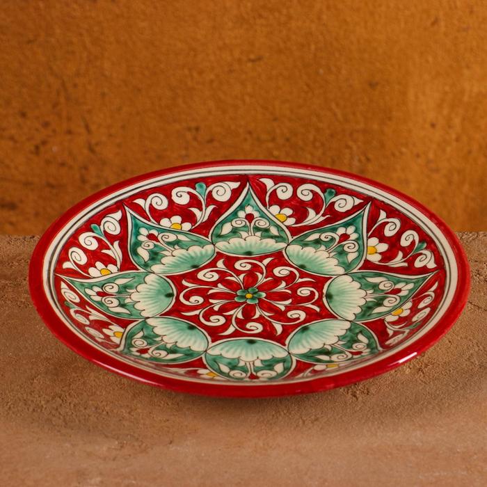 

Тарелка Риштанская Керамика "Цветы", красная, плоская, 15 см, микс, Красный
