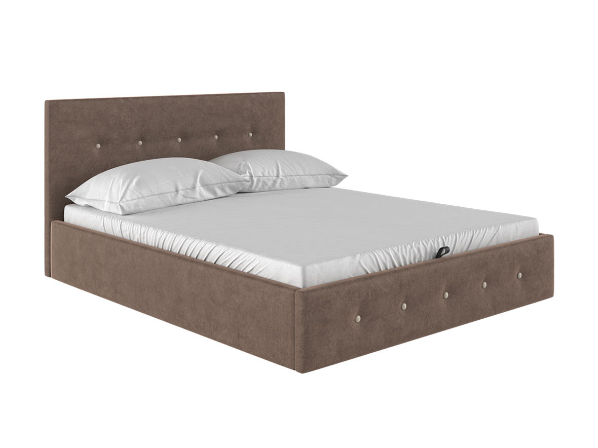 фото Двуспальная кровать колумбия пм коричневый/бежевый велюр, 1800 х 2000 мм первый мебельный