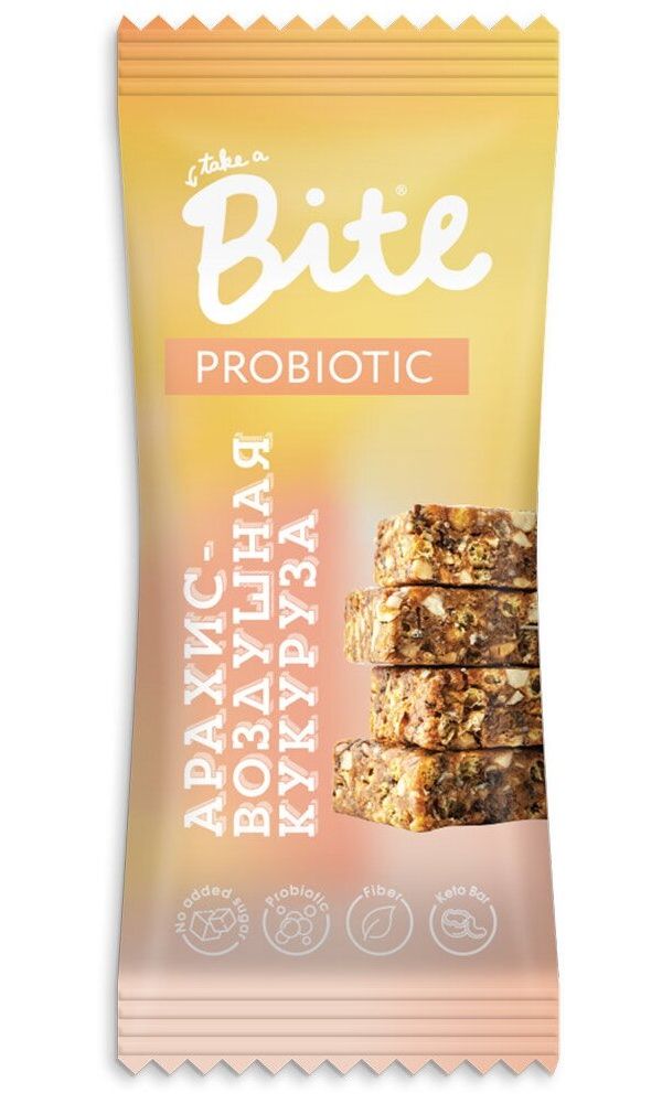 фото Батончик take a bite probiotic, арахис-воздушная кукуруза, 35 г