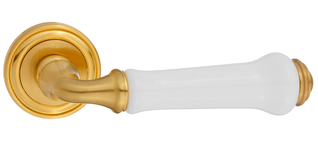 фото Ручка дверная renz (ренц) "сиракузы" матовая латунь с белой керамикой
