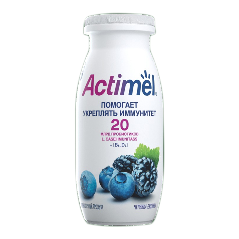 Напиток кисломолочный Danone Actimel, с черникой и ежевикой, 2,5%, 100 г