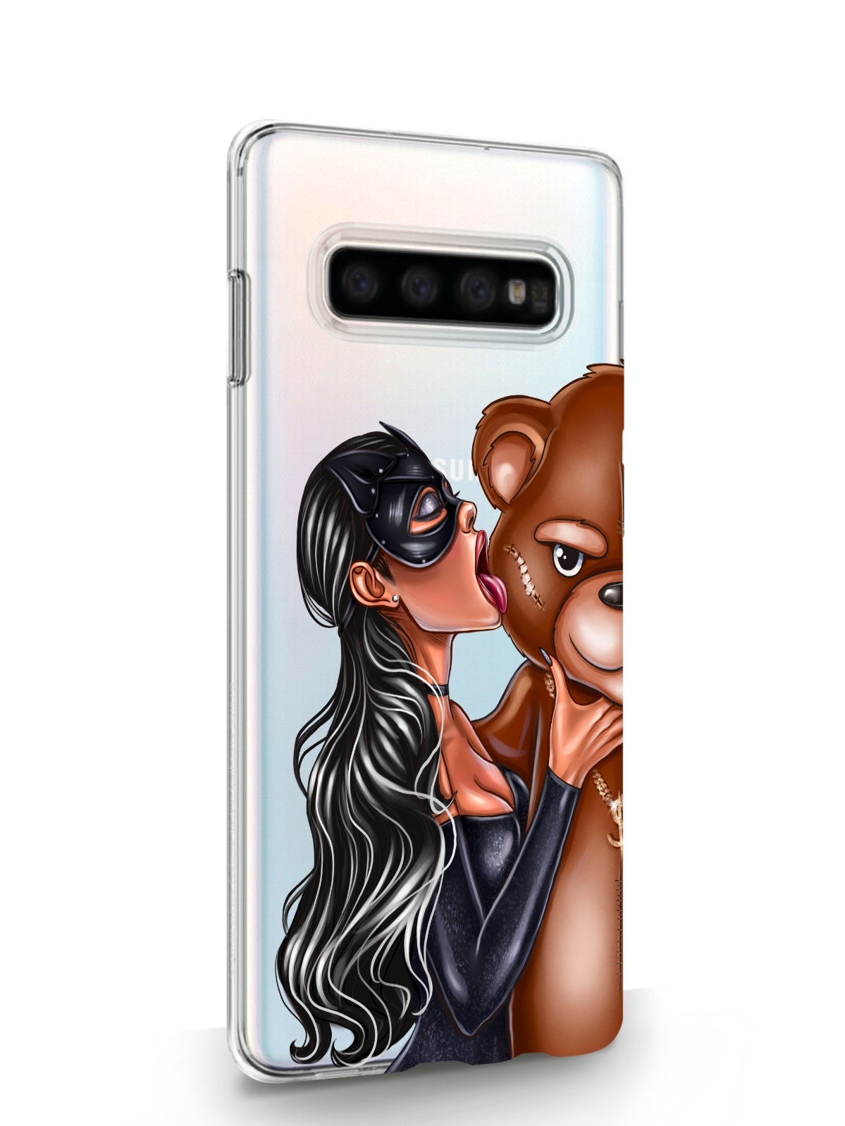 фото Чехол musthavecase для samsung galaxy s10 кошечка брюнетка и мишка прозрачный