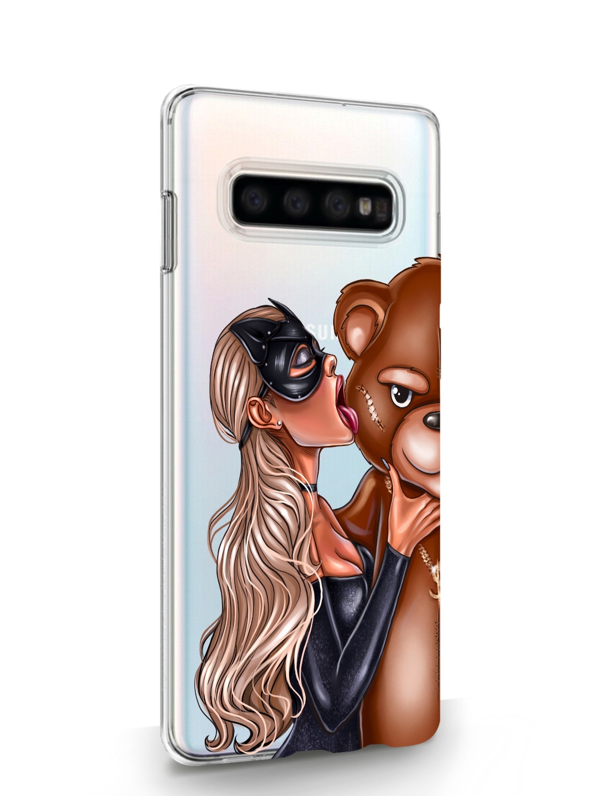 фото Чехол musthavecase для samsung galaxy s10 кошечка блондинка и мишка прозрачный