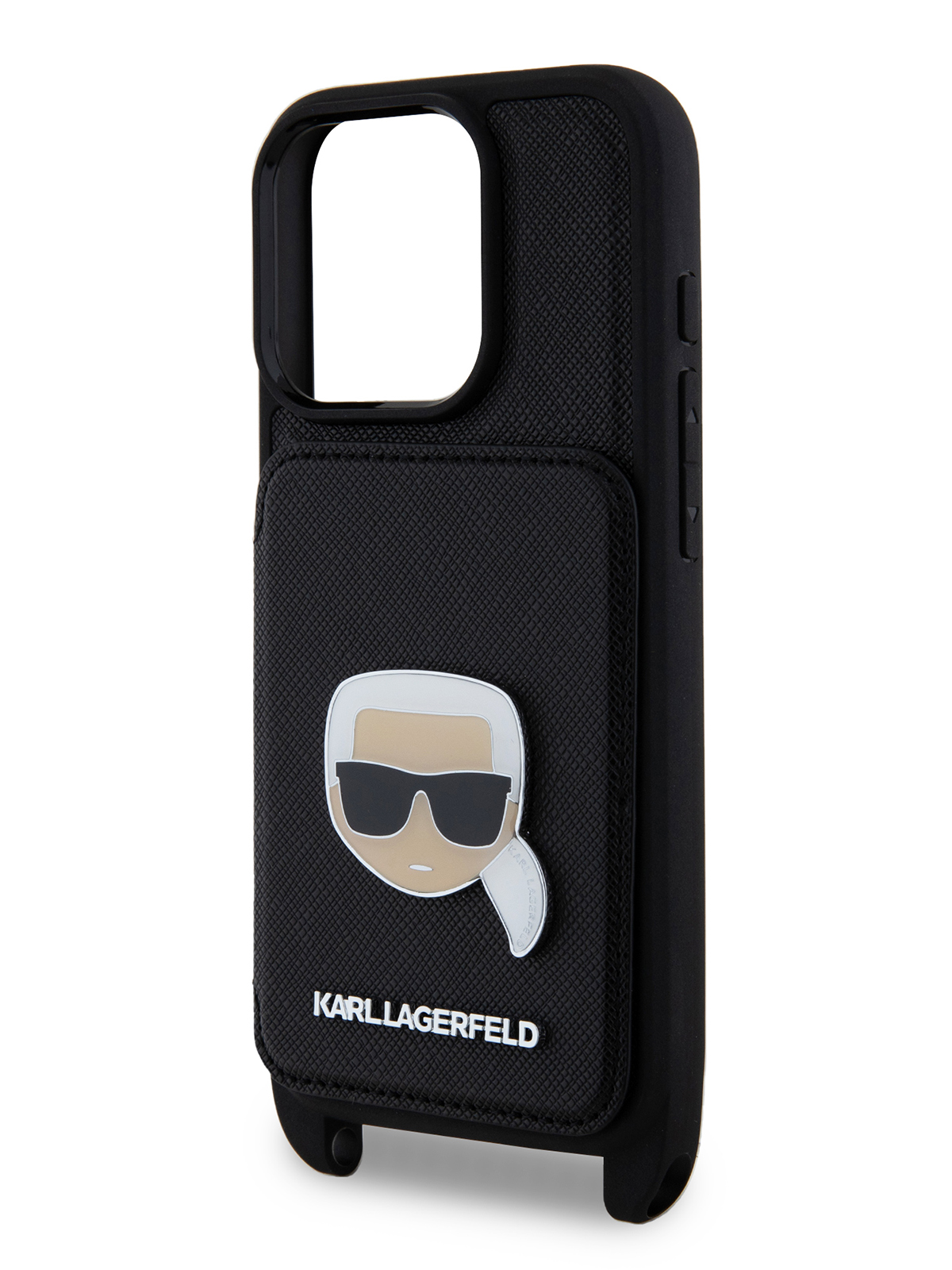 Чехол Karl Lagerfeld для iPhone 15 Pro с ремешком Metal Hard Black