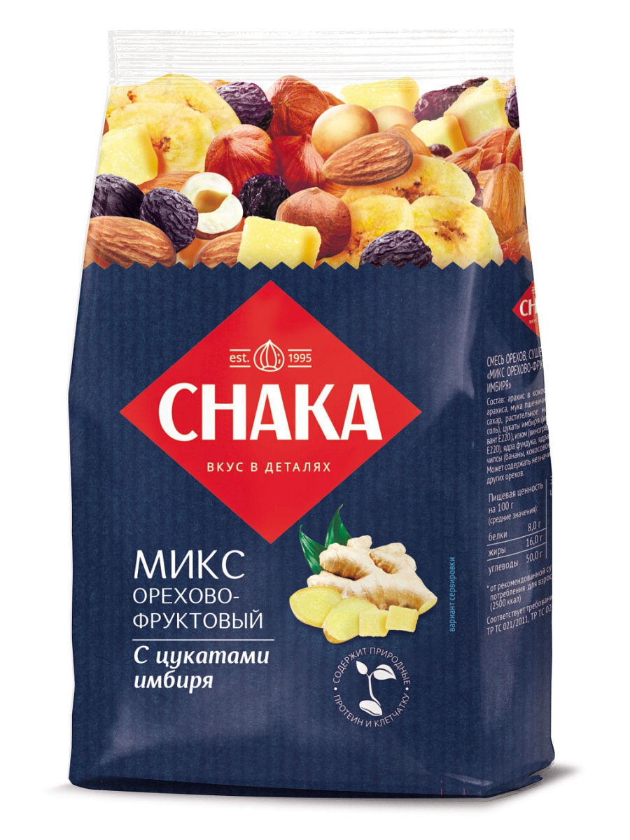 

Смесь орехов и фруктов Chaka с цукатами из имбиря, 130 г