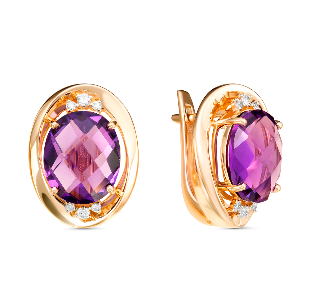 

Серьги из красного золота с аметистом, бриллиантом Бриллианты Костромы 02-2927/4, 02-2927/4