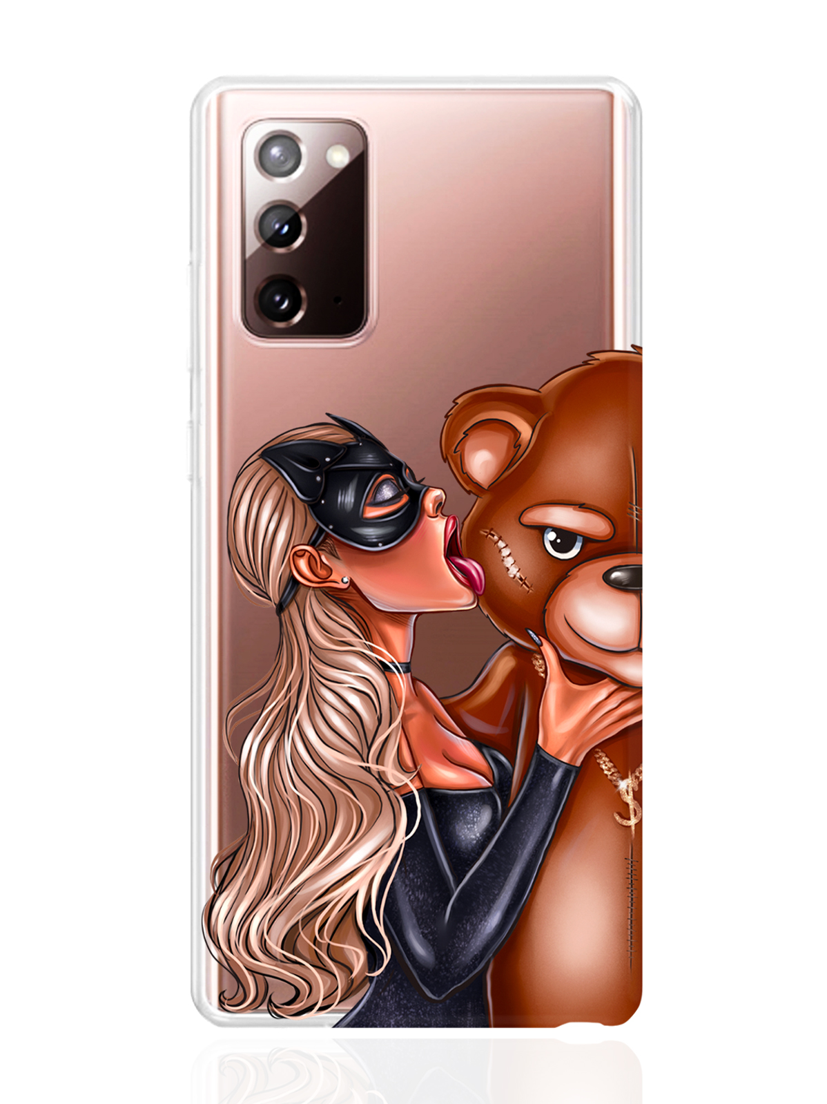 

Чехол MustHaveCase для Samsung Galaxy Note 20 Кошечка блондинка и мишка прозрачный, Samsung Galaxy Note 20 Кошечка блондинка и мишка