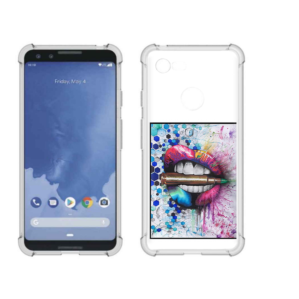 

Чехол MyPads Tocco для Google Pixel 3 разноцветные губы с пулей, Прозрачный, Tocco