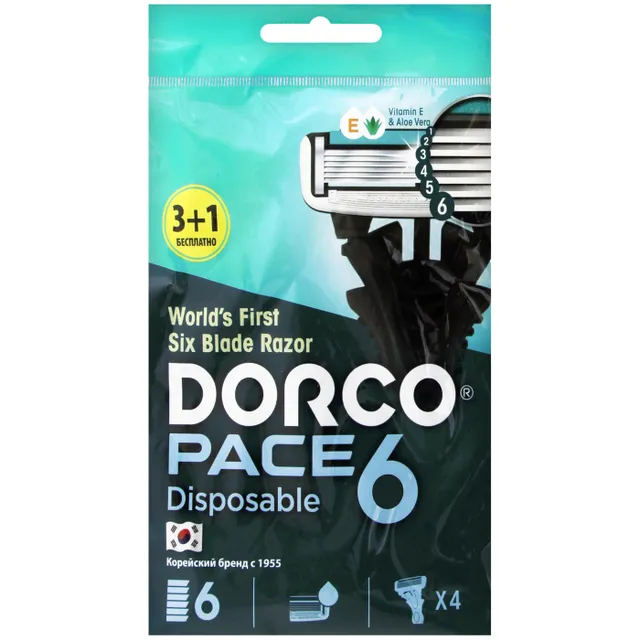 Бритвенные станки одноразовые Dorco Pace-6, 6 лезвий, плавающая головка (4 станка) игрушка плавающая