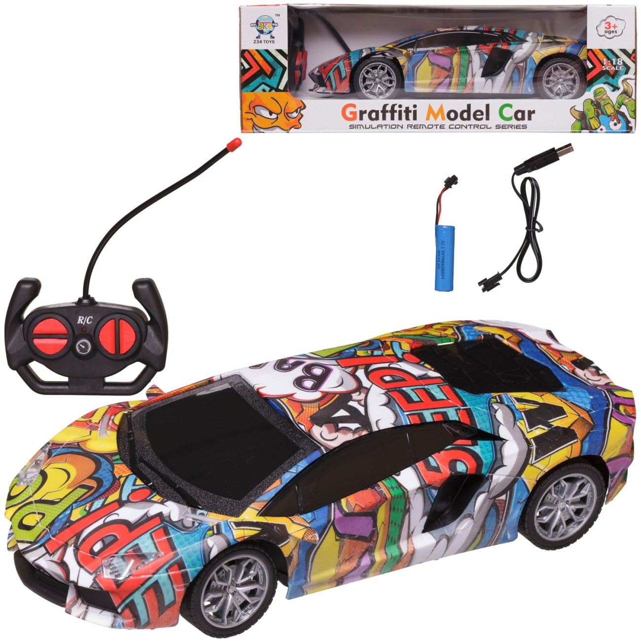 

Машинка р/у Junfa Graffiti 1:18 27 Мгц фары светятся WD-23056/дизайн2