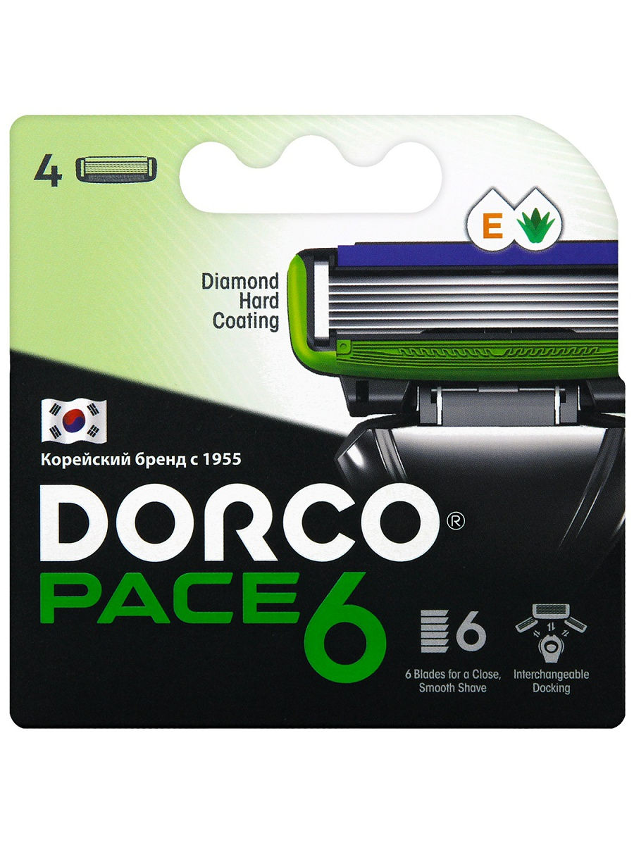 Dorco Сменные кассеты PACE6, 6-лезвийные, крепление PACE, увл.полоса (4 сменные кассеты)