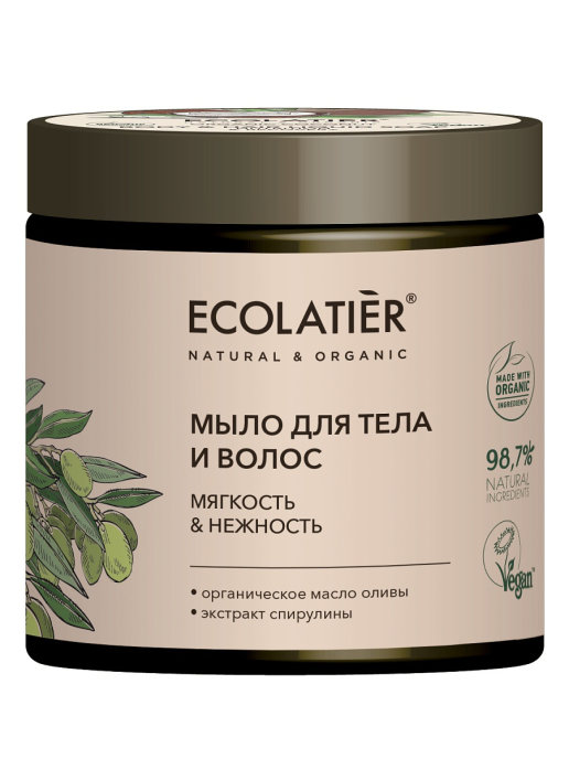 Мыло для тела и волос Green Мягкость и нежность Олива, ECOLATIER, 350 мл