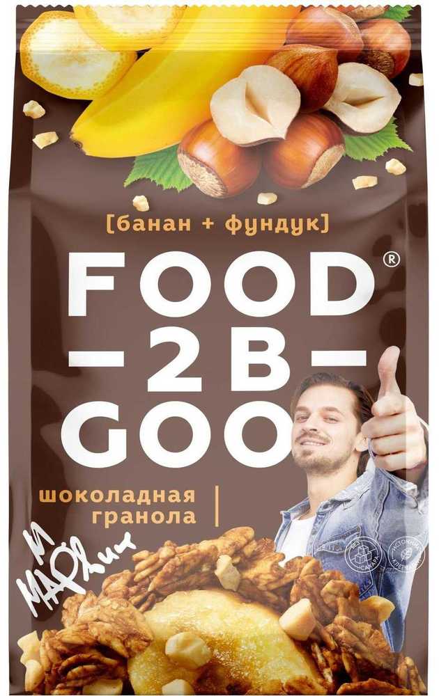 Гранола FoodToBeGood шоколадная, фундук и банан, 300 г