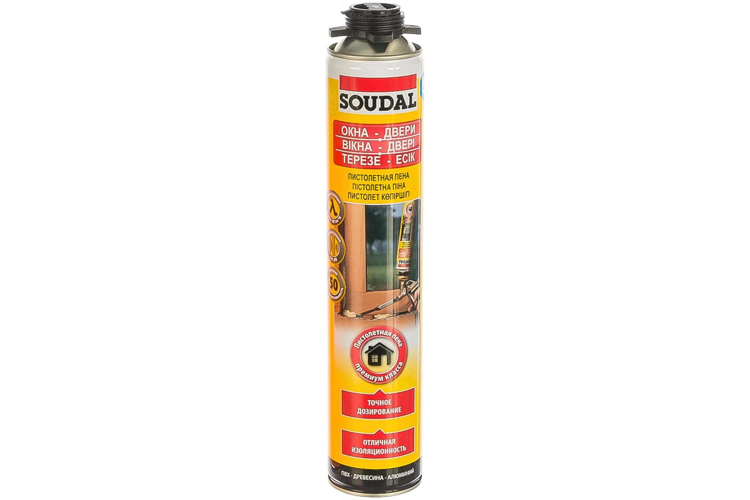 фото Пена монтажная soudal желтая 50л, 750 мл. pro +5/+35с* германия