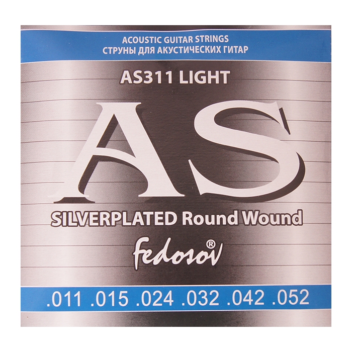 КоКомплект струн для акустической гитары Fedosov, 11-52 Silverplated Round Wound AS311