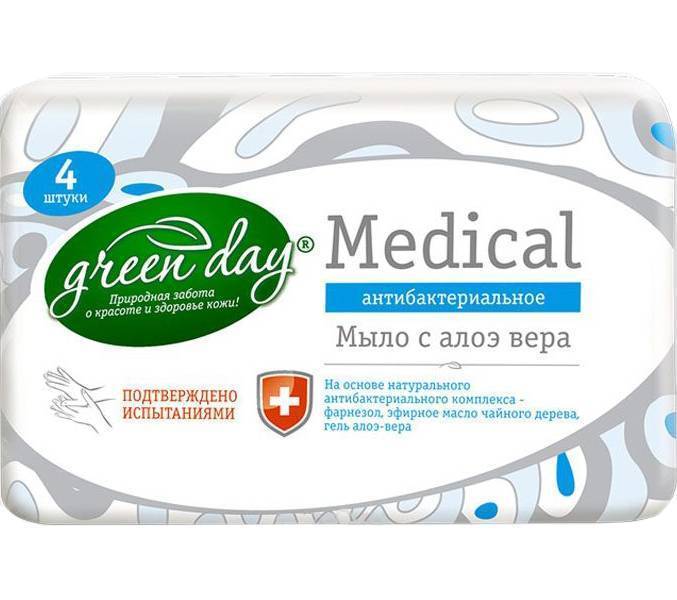 фото Туалетное мыло green day antibacterial с алоэ вера 75 г x 4 шт