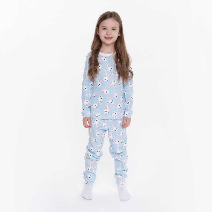 

Пижама для девочки, цвет голубой/зайчик, рост 110 см, 9440836