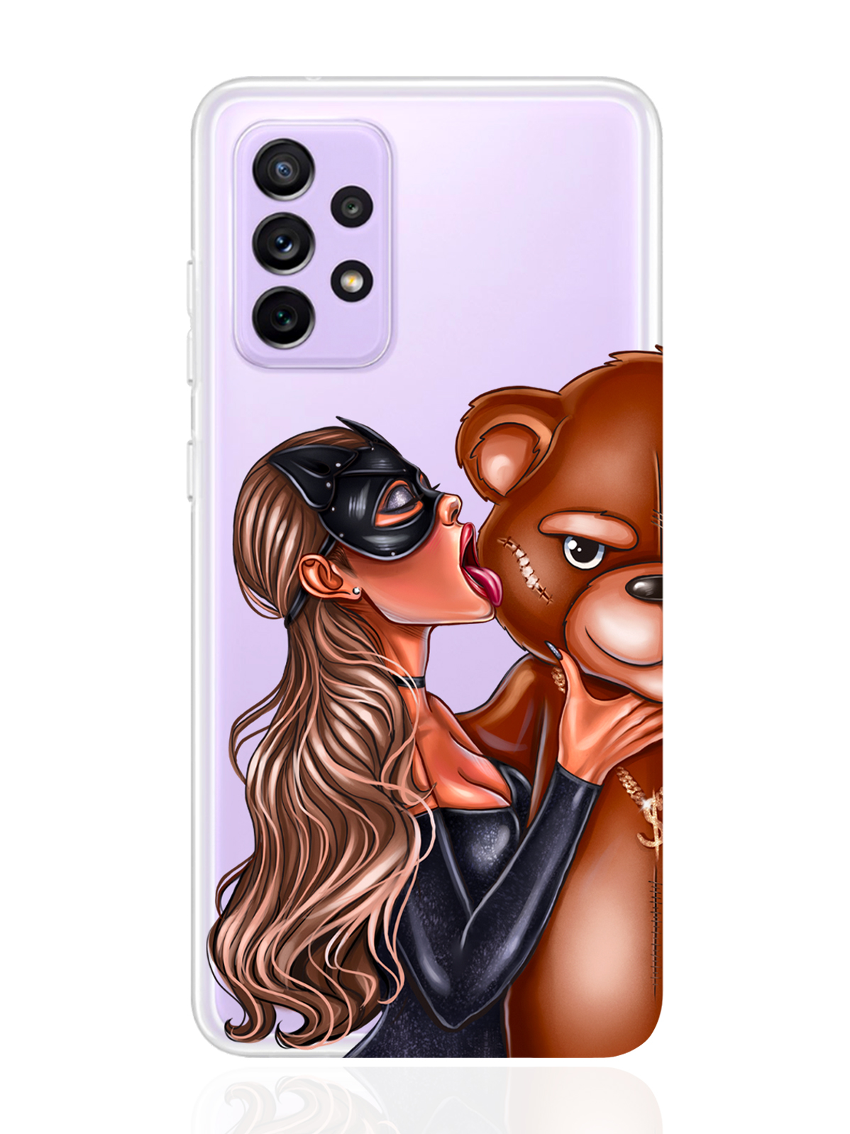 

Чехол MustHaveCase для Samsung Galaxy A72 Кошечка русая и мишка прозрачный, Samsung Galaxy A72 Кошечка русая и мишка