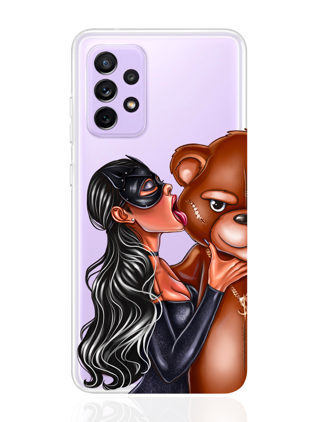 

Чехол MustHaveCase для Samsung Galaxy A72 Кошечка брюнетка и мишка прозрачный, Samsung Galaxy A72 Кошечка брюнетка и мишка