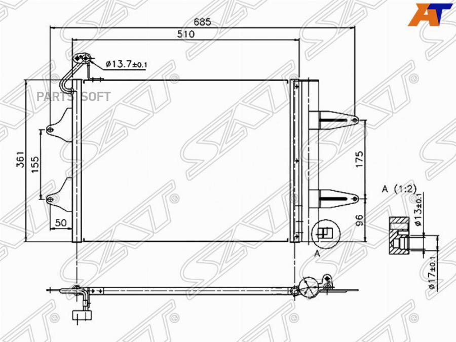 SAT Радиатор кондиционера SEAT CORDOBA 02-/IBIZA 01-/SKODA FABIA 99-/FABIA 07-/PRAKTIK 06-