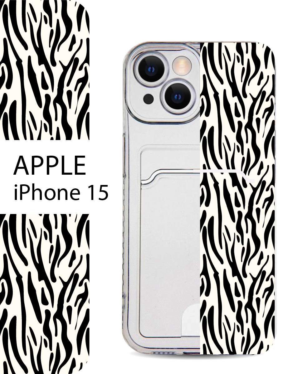 

Чехол на Apple iPhone 15 с карманом для банковской карты и принтом, Черный;белый, Apple iPhone 15