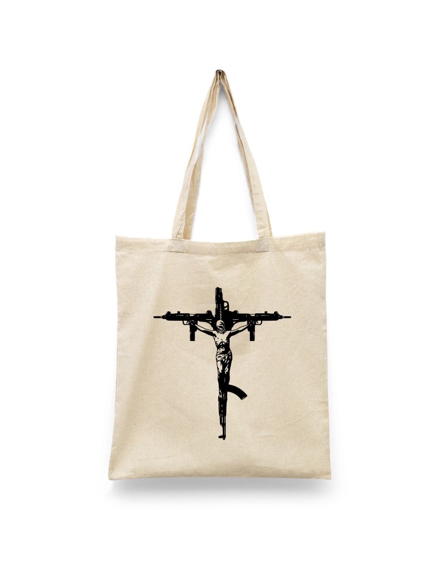 

Шоппер унисекс Каждому Своё Jesus/АК-47/Узи RAOR10, белый, Jesus/АК-47/Узи RAOR10