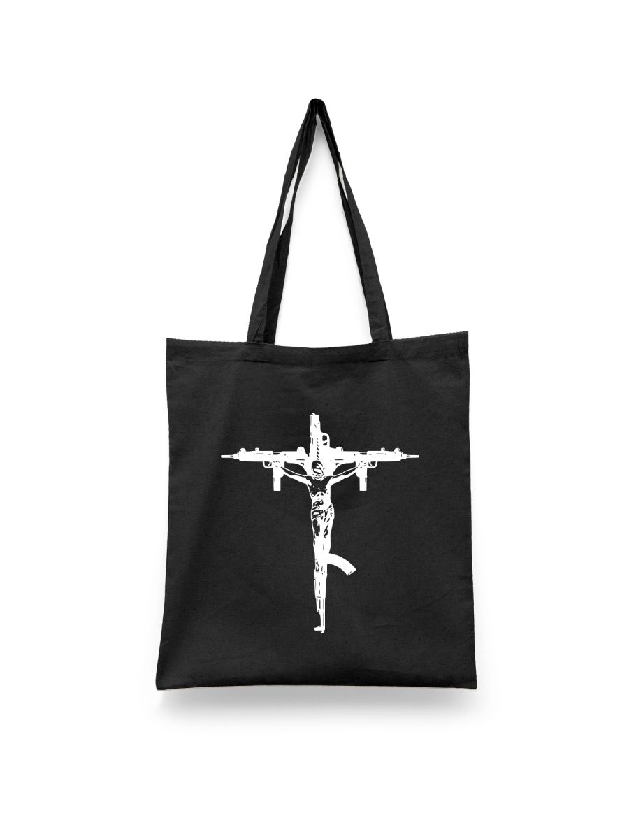 

Шоппер унисекс Каждому Своё Jesus/АК-47/Узи RAOR10, черный, Jesus/АК-47/Узи RAOR10