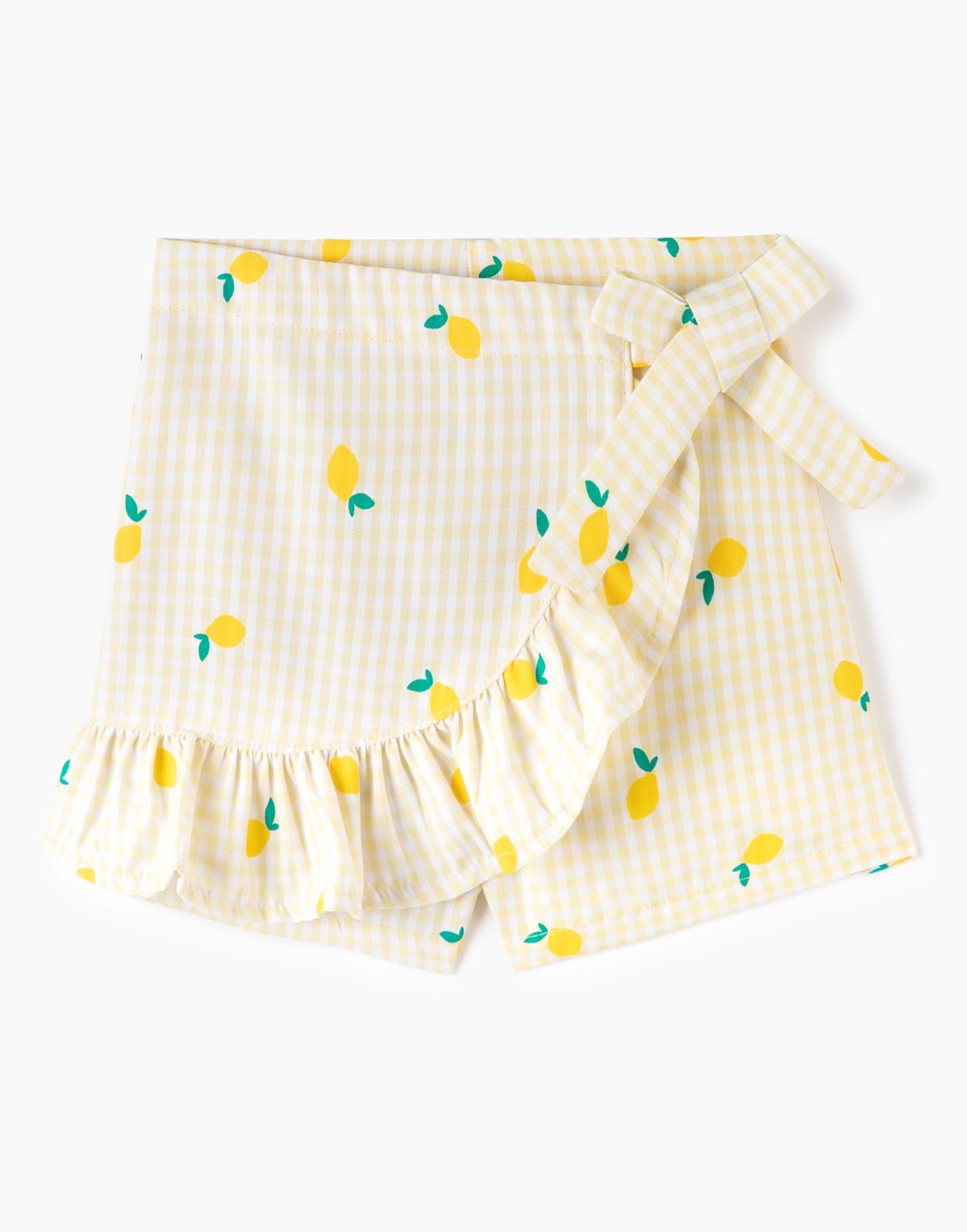 Желтые шорты Comfort с принтом и оборками для девочки р.104