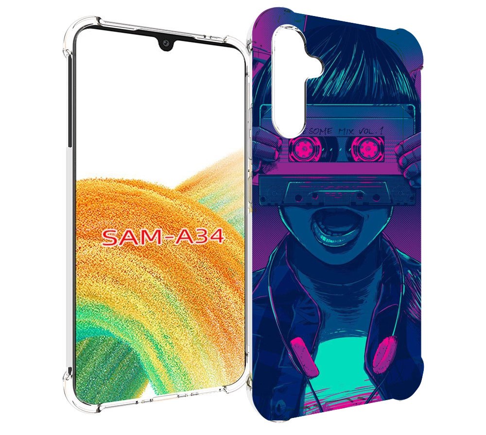 

Чехол MyPads киберпанк с кассетой для Samsung Galaxy A34, Tocco