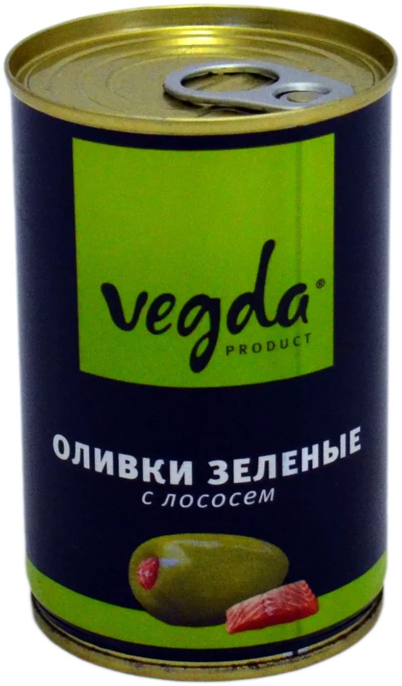 фото Оливки vegda product зеленые, с лососем, 300 мл